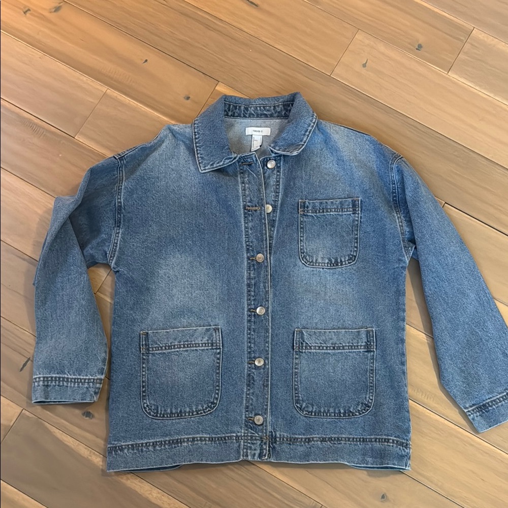 Oversized Light Blue Denim Chore Jacket, Forever 21, Women’s Small